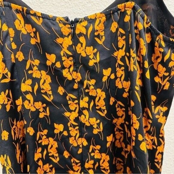 Lulu’s Gold Mine Black Multi Print Satin Asymmetrical Midi Dress Size Medium - Picture 7 of 12